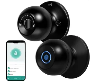 WiFi Knob Door Lock with Fingerprint Unlock, App Control, and Low-Battery Indicator for Home or Apartment