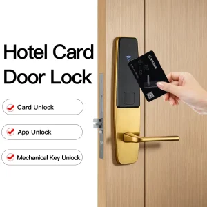 Wood Exterior Door RFID Card 13.56MHz NFC Hotel Smart Lock Stainless Steel Lever Handle