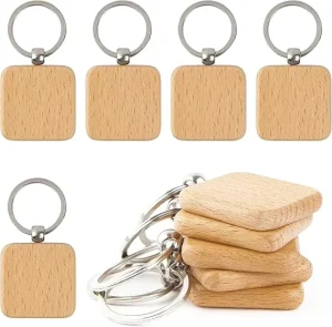 Wood Slices DIY Rectangle Key Rings Unfinished Blanks Laser Engraving Personalized Gifts Waterproof Eco Friendly