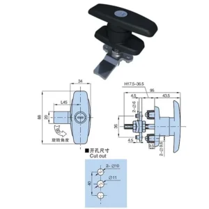 XK314-1 Distribution Box Switch Cabinet Door Lock with T-Shaped Handle and Keys