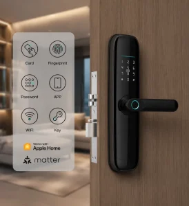 YOLOCK Hot Selling Matter Smart Door Lock Slim Fingerprint Handle Lock for Aluminum Sliding Door Tuya App Black