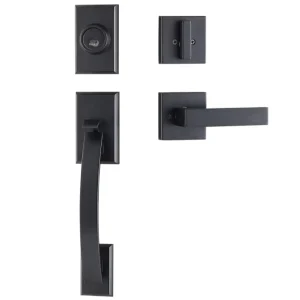 Zinc Alloy Mechanical Door Lock with Key Large Handle Heavy Duty Black Adjustable Electroplated for Villa